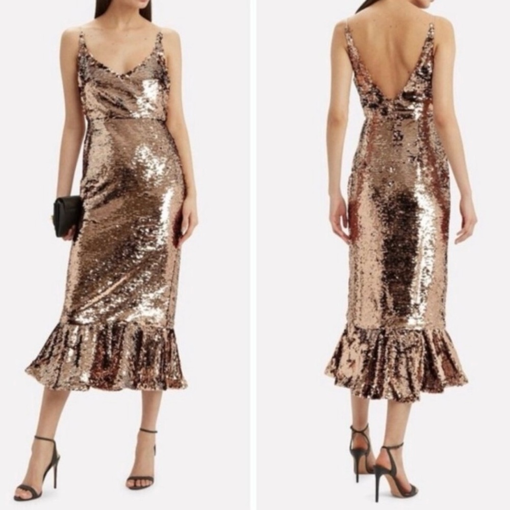 SALONI bronze sequins size 2 midi dress - Picture 4 of 8